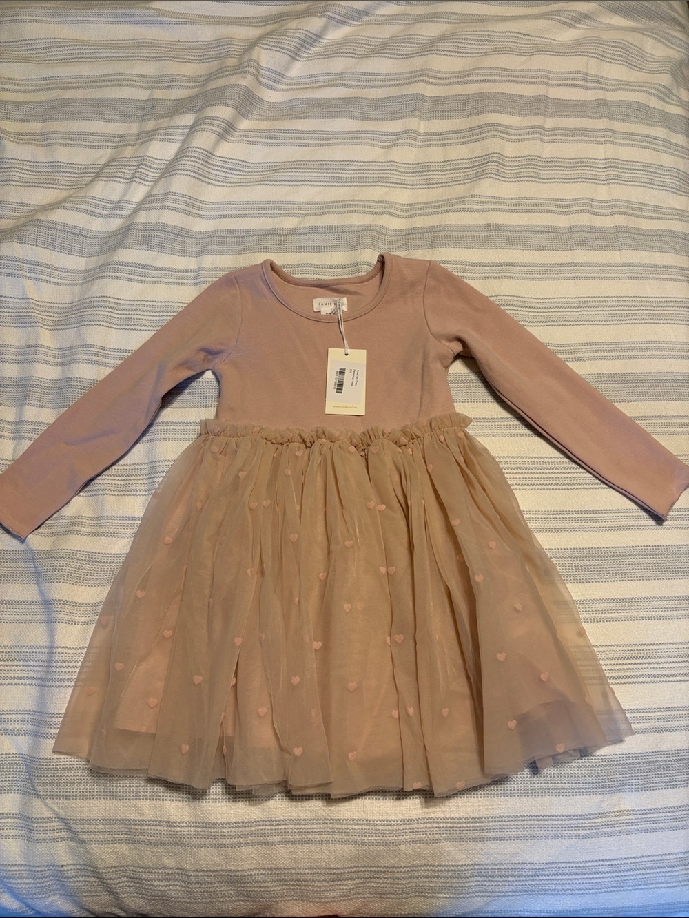 Jamie Kay Dusty Pink Long-Sleeve Tulle Dress with Heart Appliqué